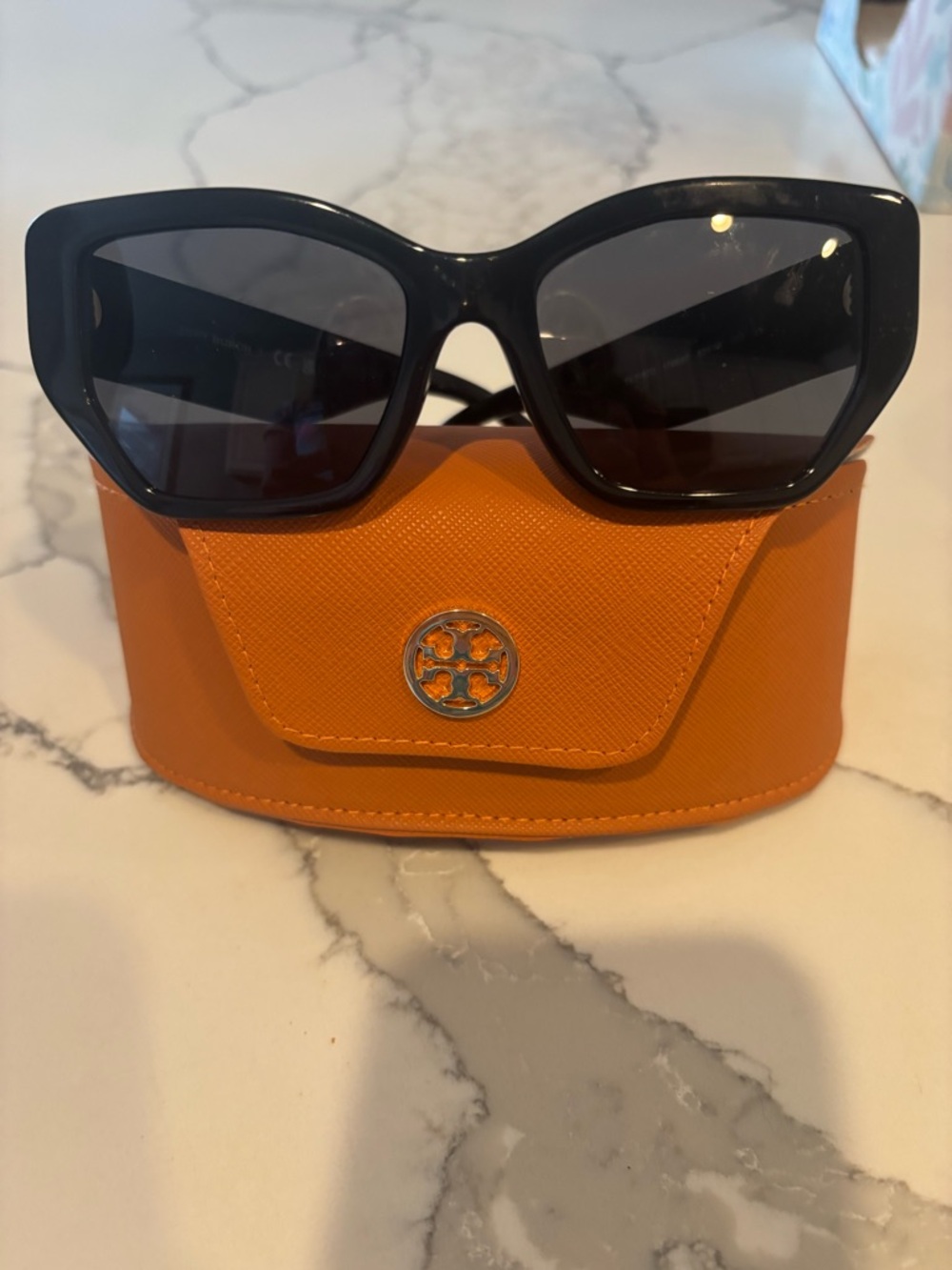 Tory Burch Black Frame Sunglasses with Orange Case